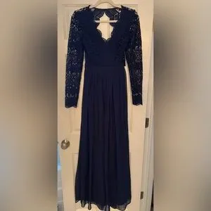 navy long sleeve prom dress Navy Blue Beaded Long Prom Dress with Half Sleeves – FancyVestido